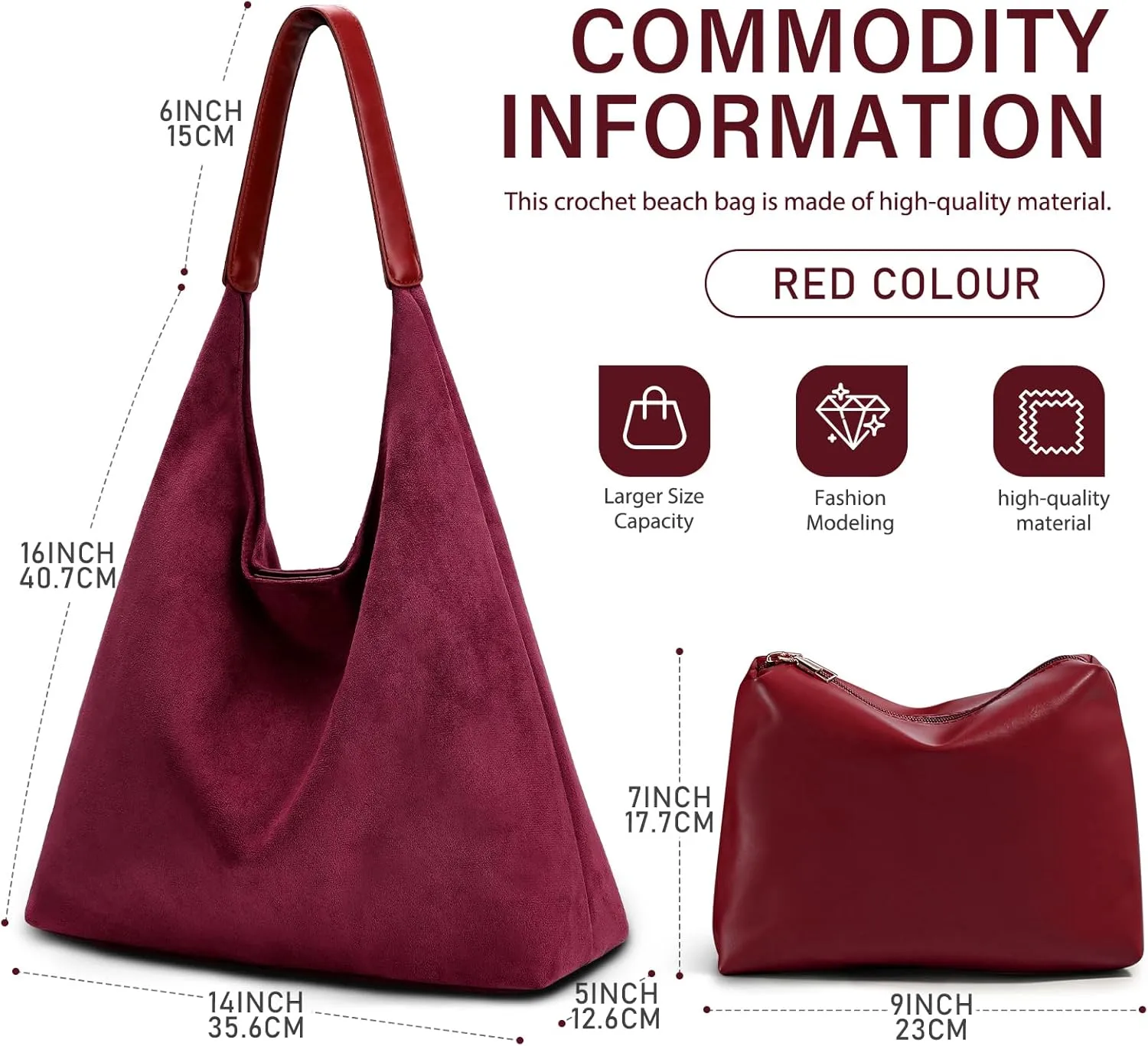 2-Piece Vegan Leather Purse Set for Women: Slouchy Hobo Shoulder Bag & Suede Tote Bag
