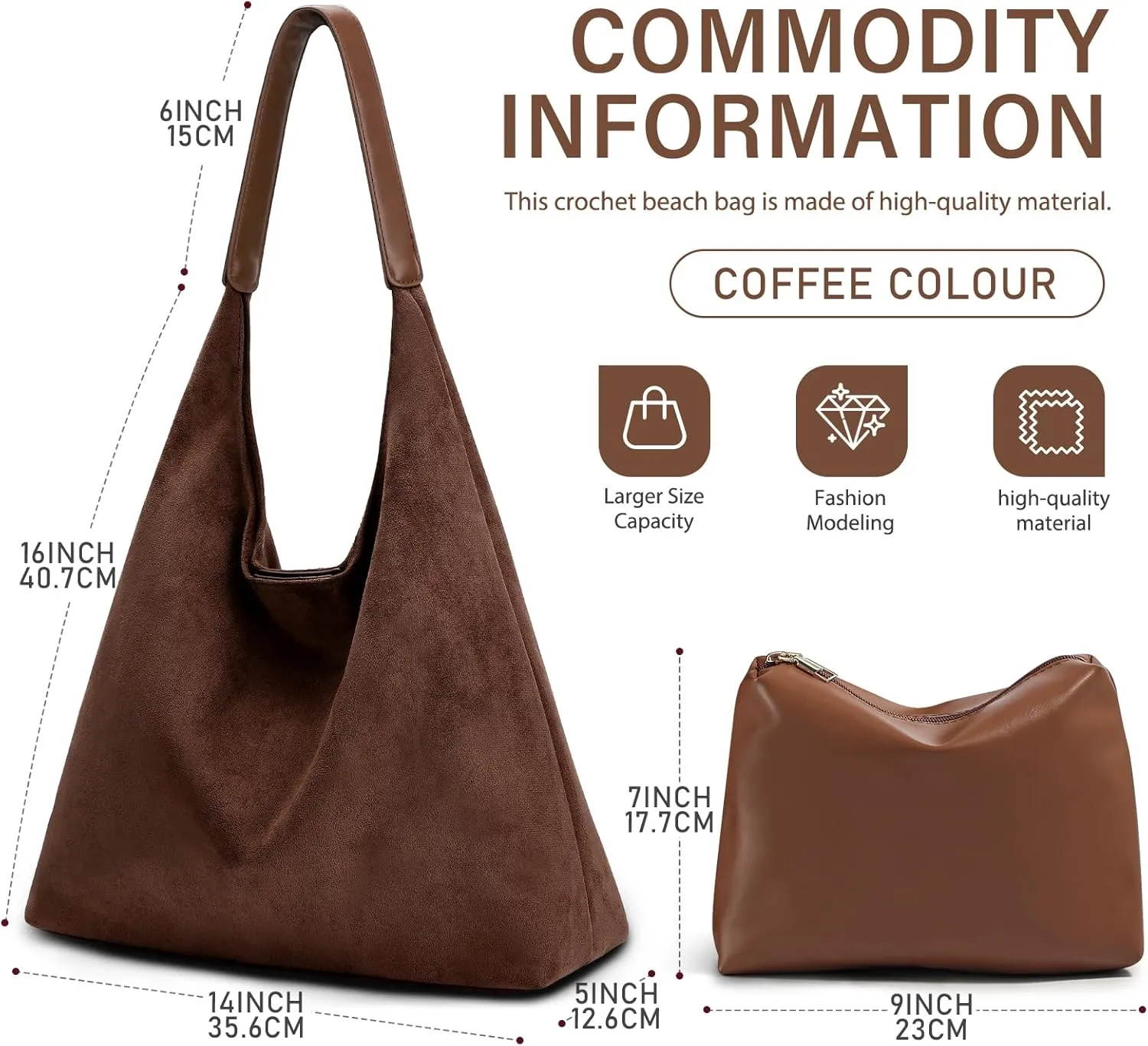 2-Piece Vegan Leather Purse Set for Women: Slouchy Hobo Shoulder Bag & Suede Tote Bag