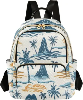 ALAZA Summer Paradise Island Pattern Small Backpack Purse for Women Travel Bag Lightweight Shoulder Bag Fashion Daypack