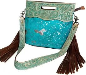 American Darling ADBGS146TRQTR Clutch Hand Tooled Hair On Genuine Leather Women Bag Western Handbag Purse