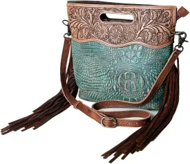 American Darling Clutch Hand Tooled Crocodile Embossed Genuine Leather Women Bag Western Handbag Purse| Leather Clutch Bag |