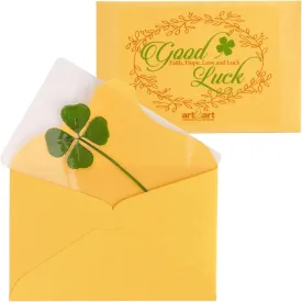 ARTMART Genuine Real Four-Leaf Green Clover St. Saint Patric's Day Bookmarks Irish Shamrock Good Luck Charm for Smartphone Wallet Case Amulet Purse Coating Gift Thanks Card M