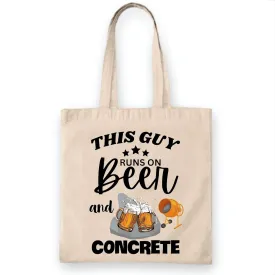 Beer and Concrete Tote Bag for Cement Loving Funny Gift Natural White Multicolor Canvas Tote Bag