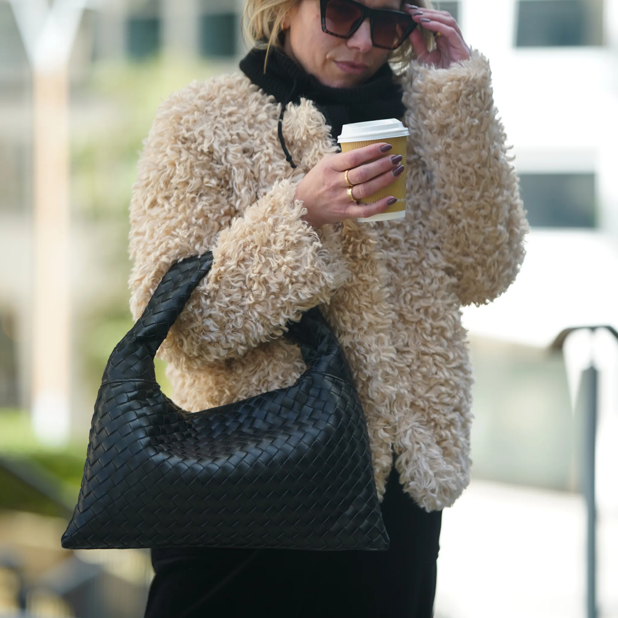 Black Woven Leather Handbag