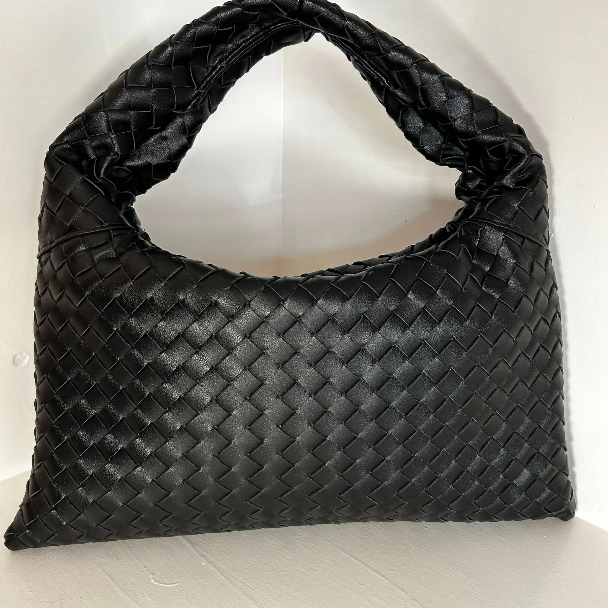 Black Woven Leather Handbag