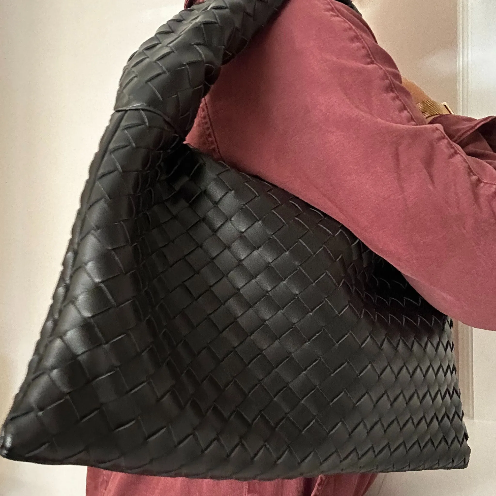 Black Woven Leather Handbag
