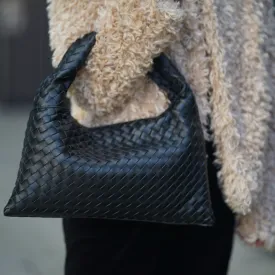 Black Woven Leather Handbag
