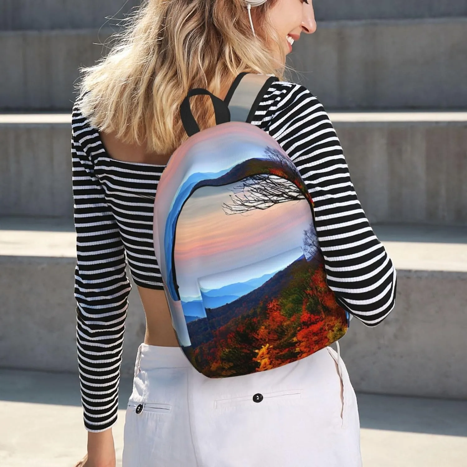 Blue Ridge Mountains Print Canvas Backpack For Women Travel Backpack For Men College Casual Laptop Daypack
