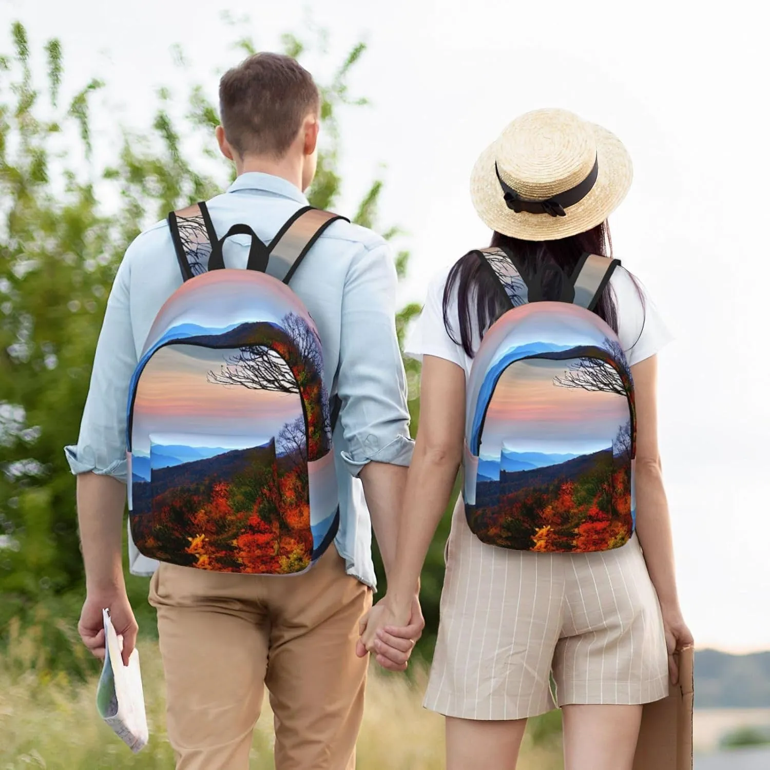Blue Ridge Mountains Print Canvas Backpack For Women Travel Backpack For Men College Casual Laptop Daypack