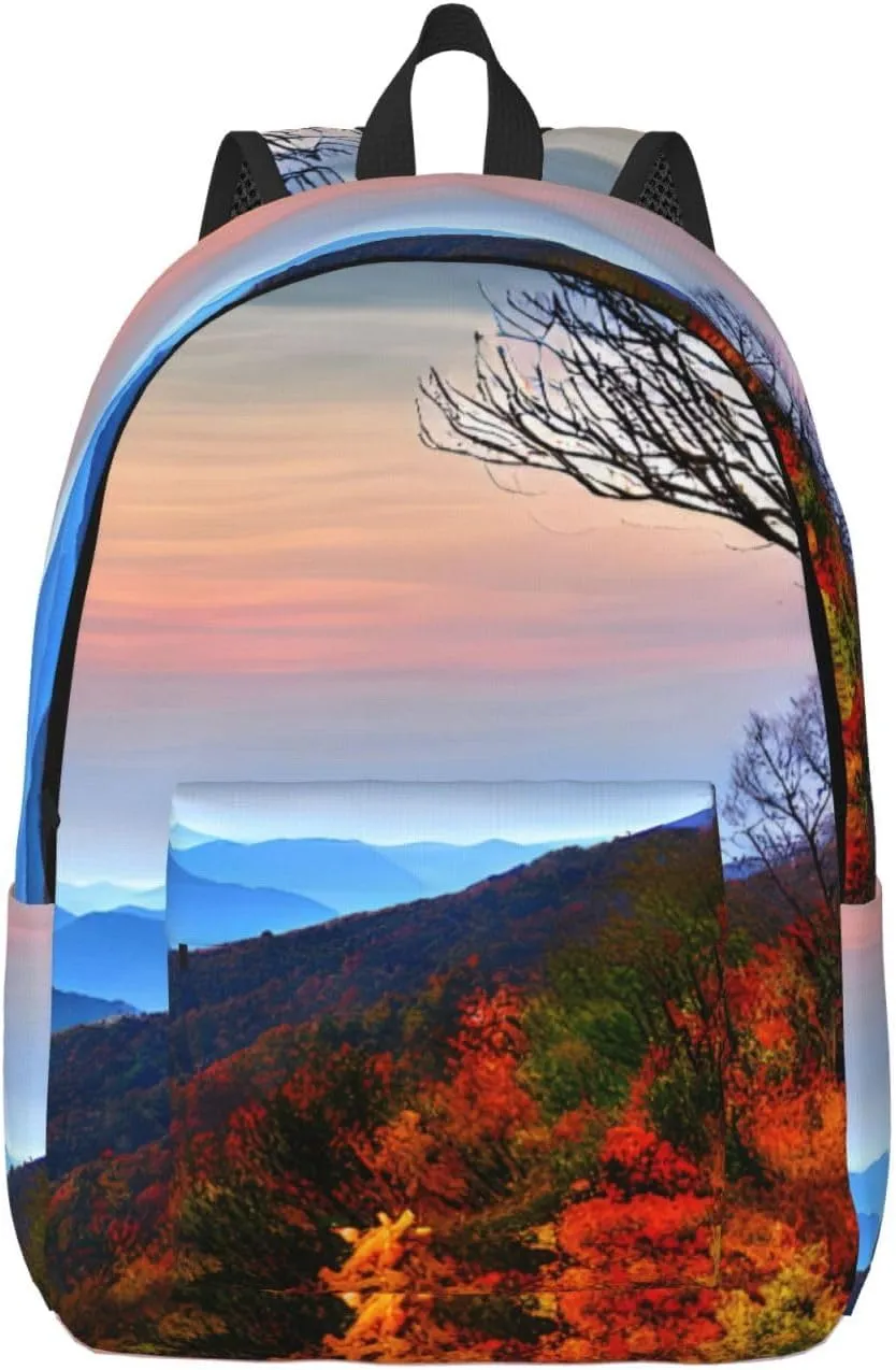 Blue Ridge Mountains Print Canvas Backpack For Women Travel Backpack For Men College Casual Laptop Daypack