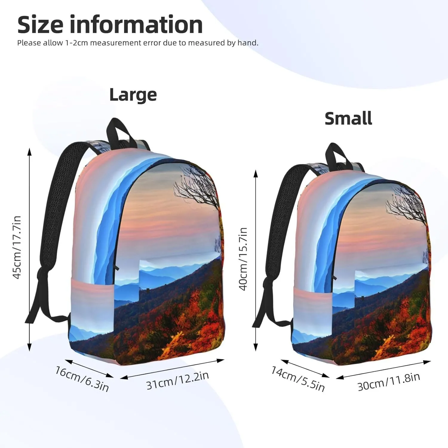 Blue Ridge Mountains Print Canvas Backpack For Women Travel Backpack For Men College Casual Laptop Daypack