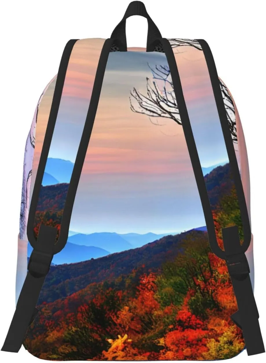 Blue Ridge Mountains Print Canvas Backpack For Women Travel Backpack For Men College Casual Laptop Daypack