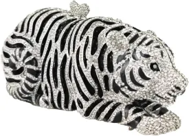 Boutique De FGG Tiger Rhinestone Clutch Purse for Women Formal Evening Bag Sparkly Bridal Wedding Crystal Clutch Bag,Mini