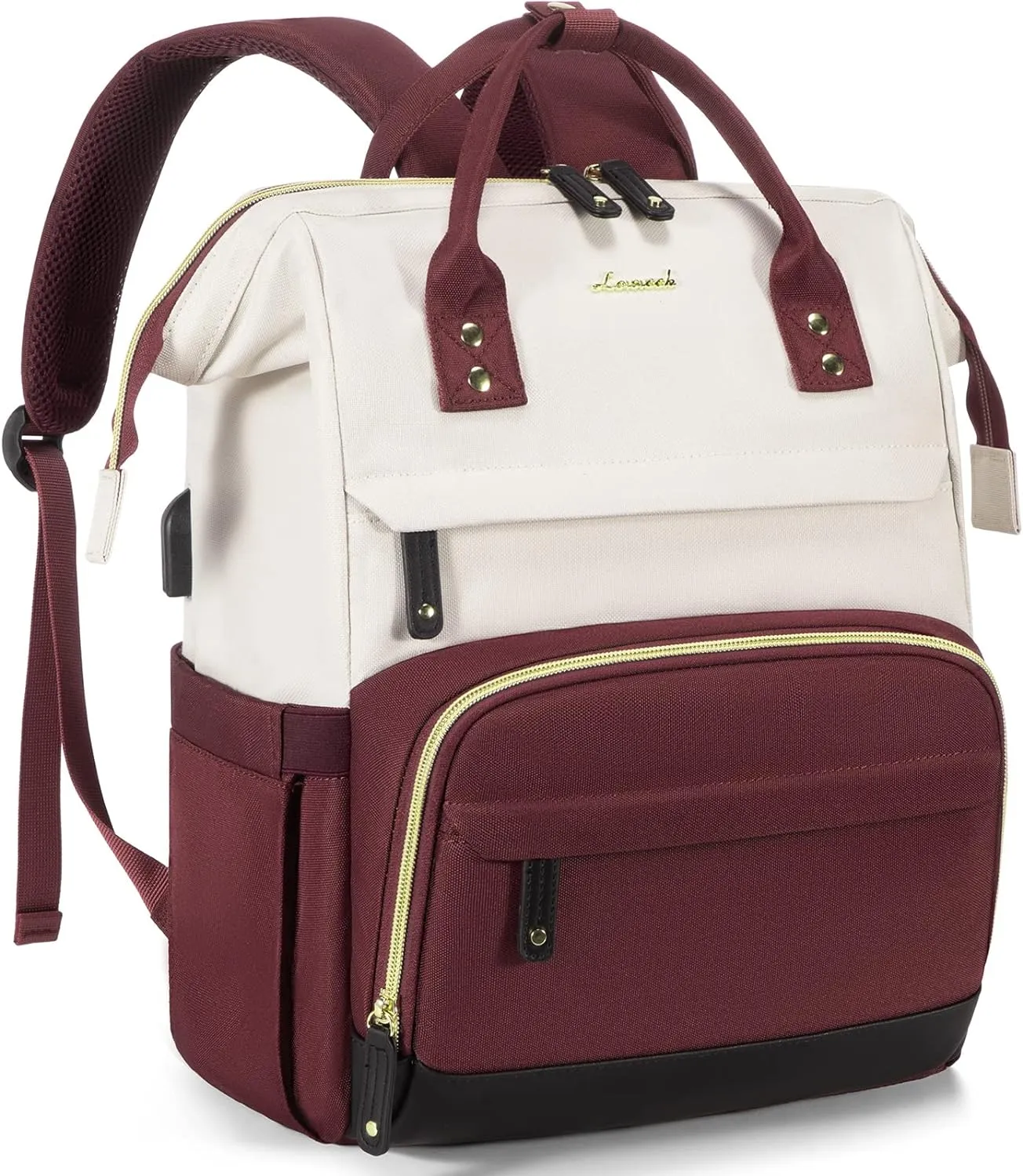 Brown/Beige College Travel Style Work Laptop USB Backpack
