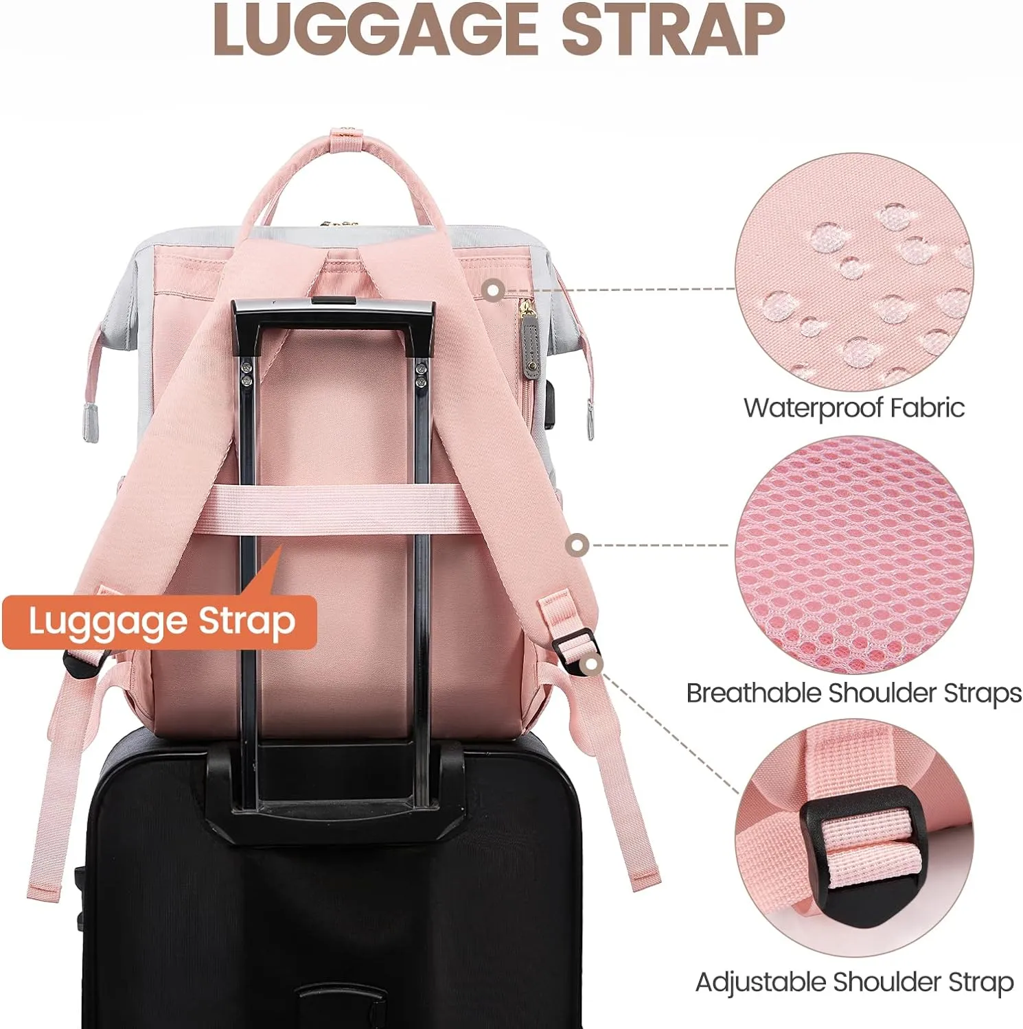 Brown/Beige College Travel Style Work Laptop USB Backpack