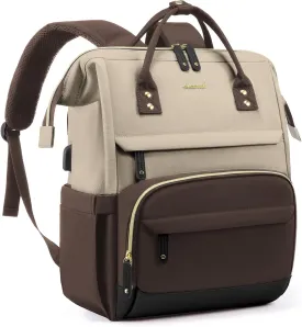 Brown/Beige College Travel Style Work Laptop USB Backpack