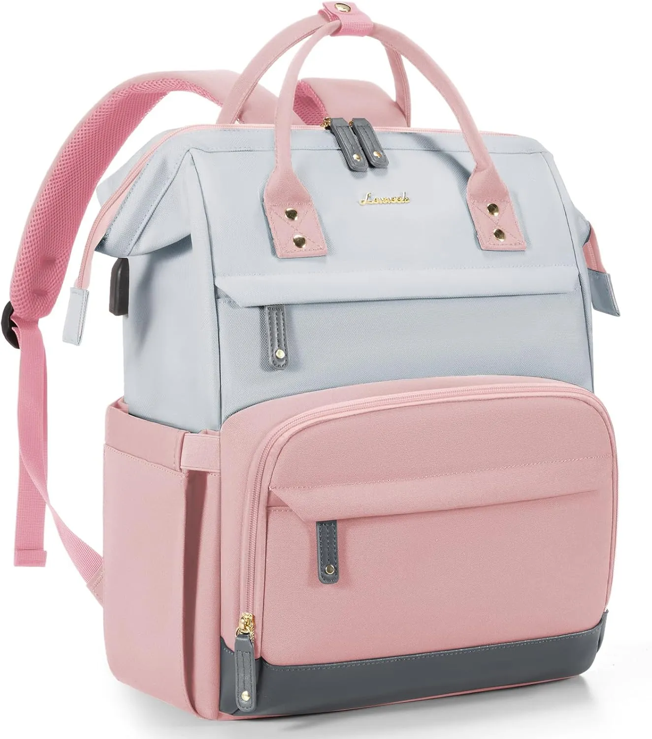 Brown/Beige College Travel Style Work Laptop USB Backpack
