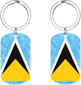 Camouflage Saint Lucia Flag Stainless Steel Charms Keychain Fashion Chain Keyring Purse Bag Accessories Jewelry Gift