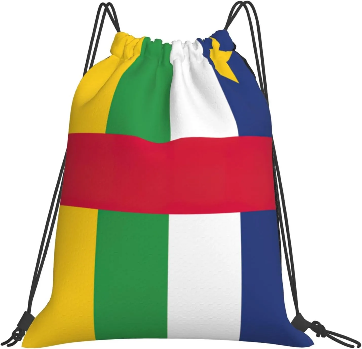 Central African flag print Casual drawstring backpack, lightweight and portable, fit for daily, sports and travel
