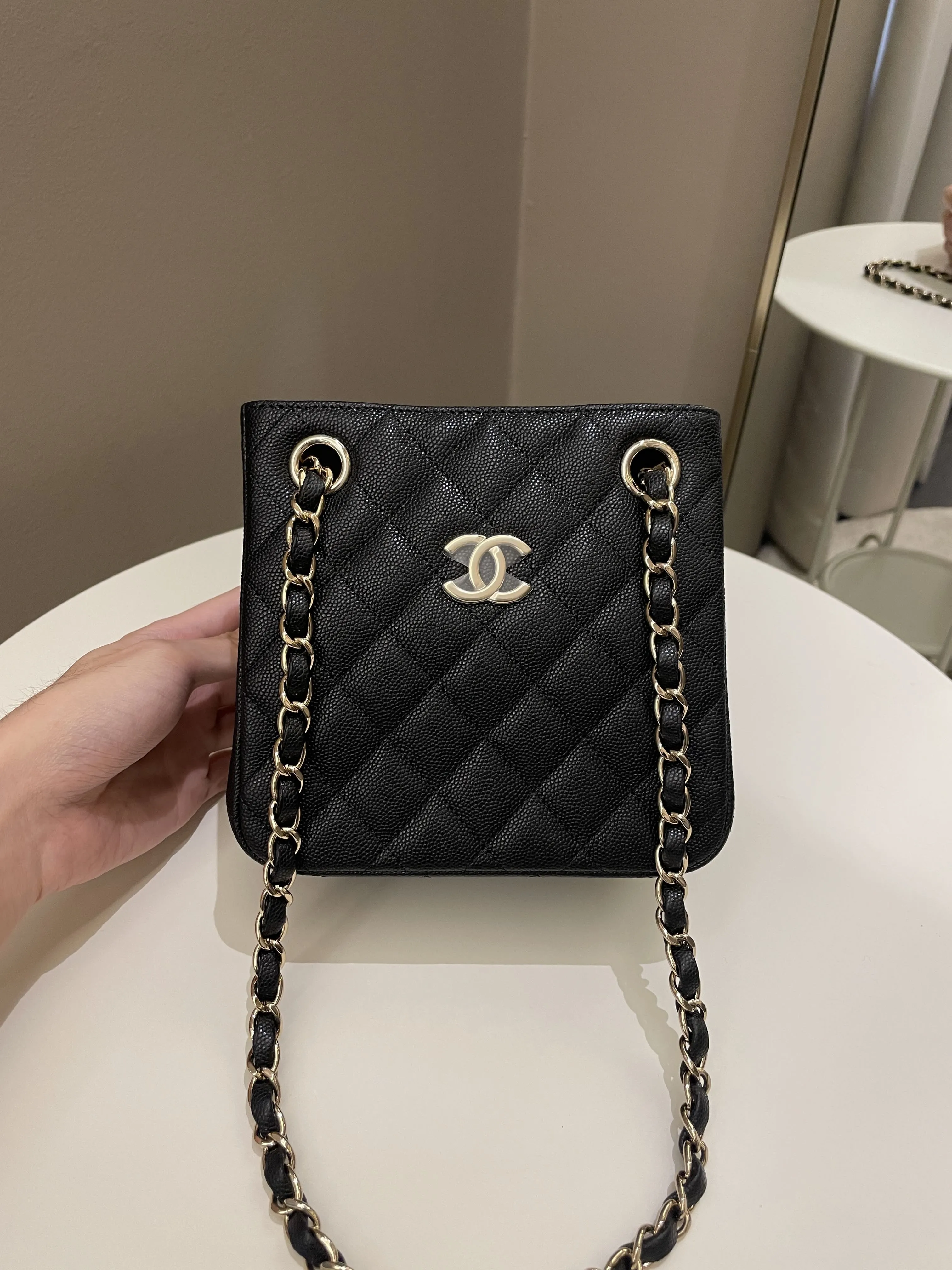 Chanel 22S Mini Bucket Bag Black Caviar