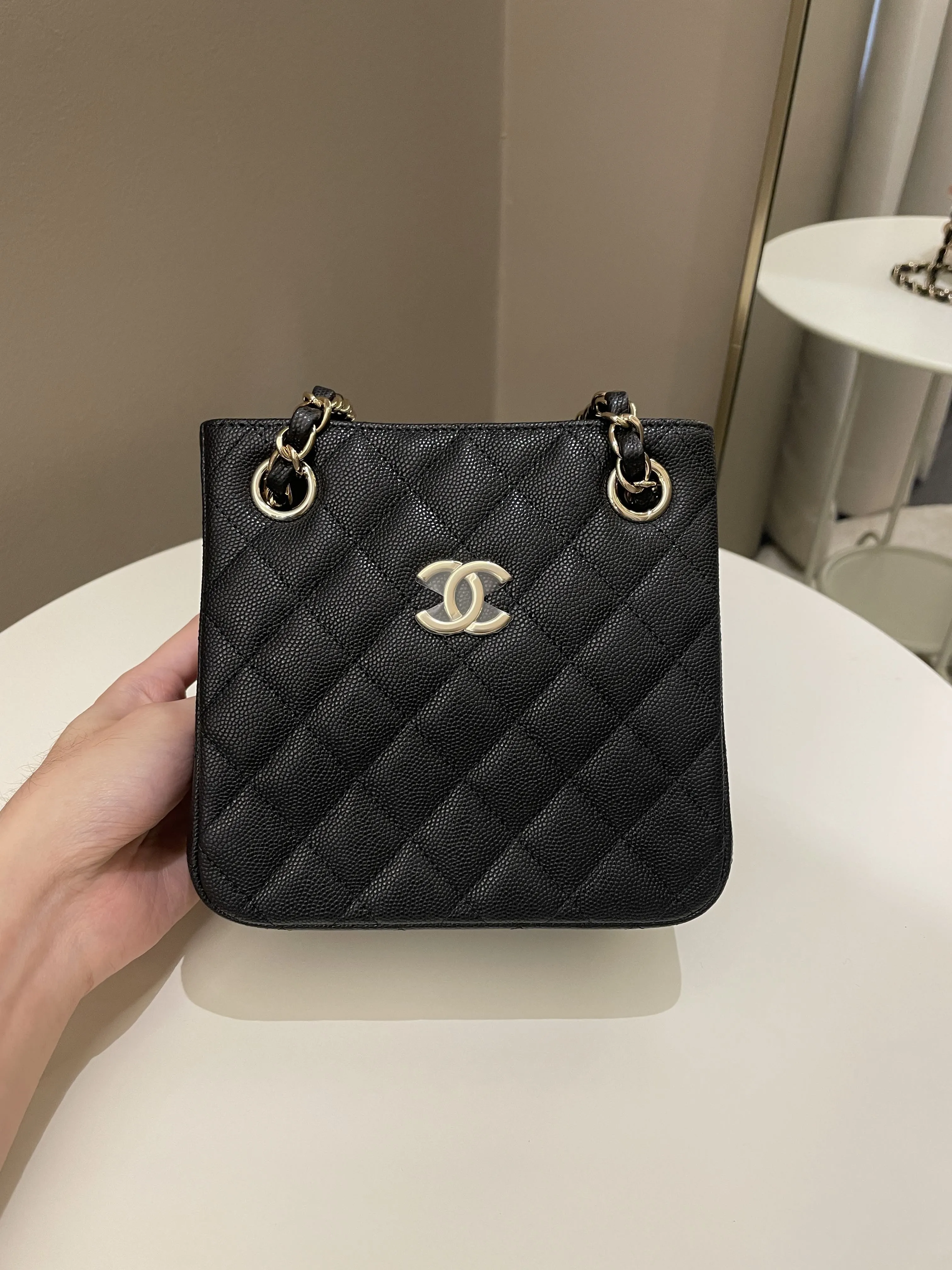 Chanel 22S Mini Bucket Bag Black Caviar