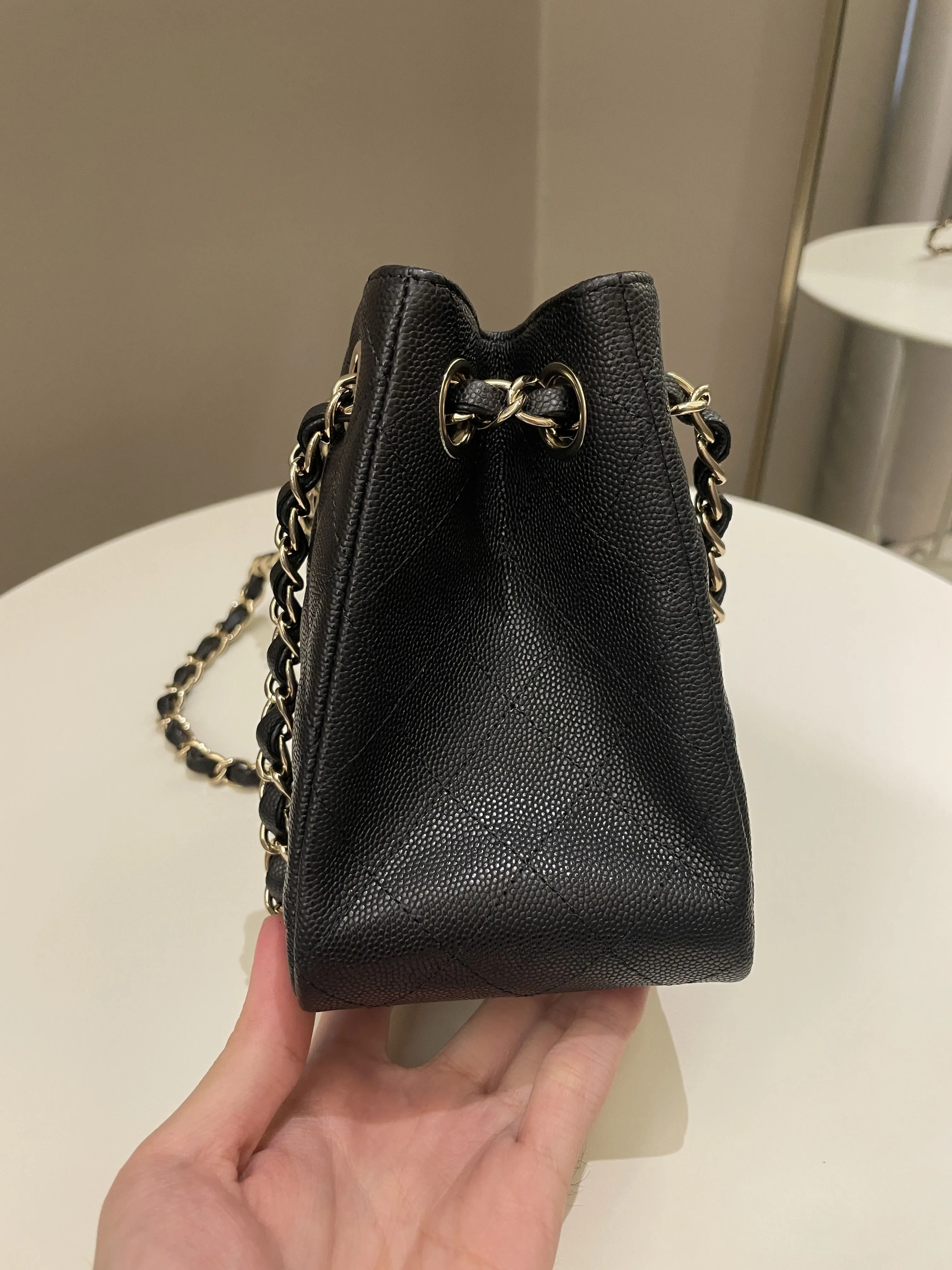 Chanel 22S Mini Bucket Bag Black Caviar