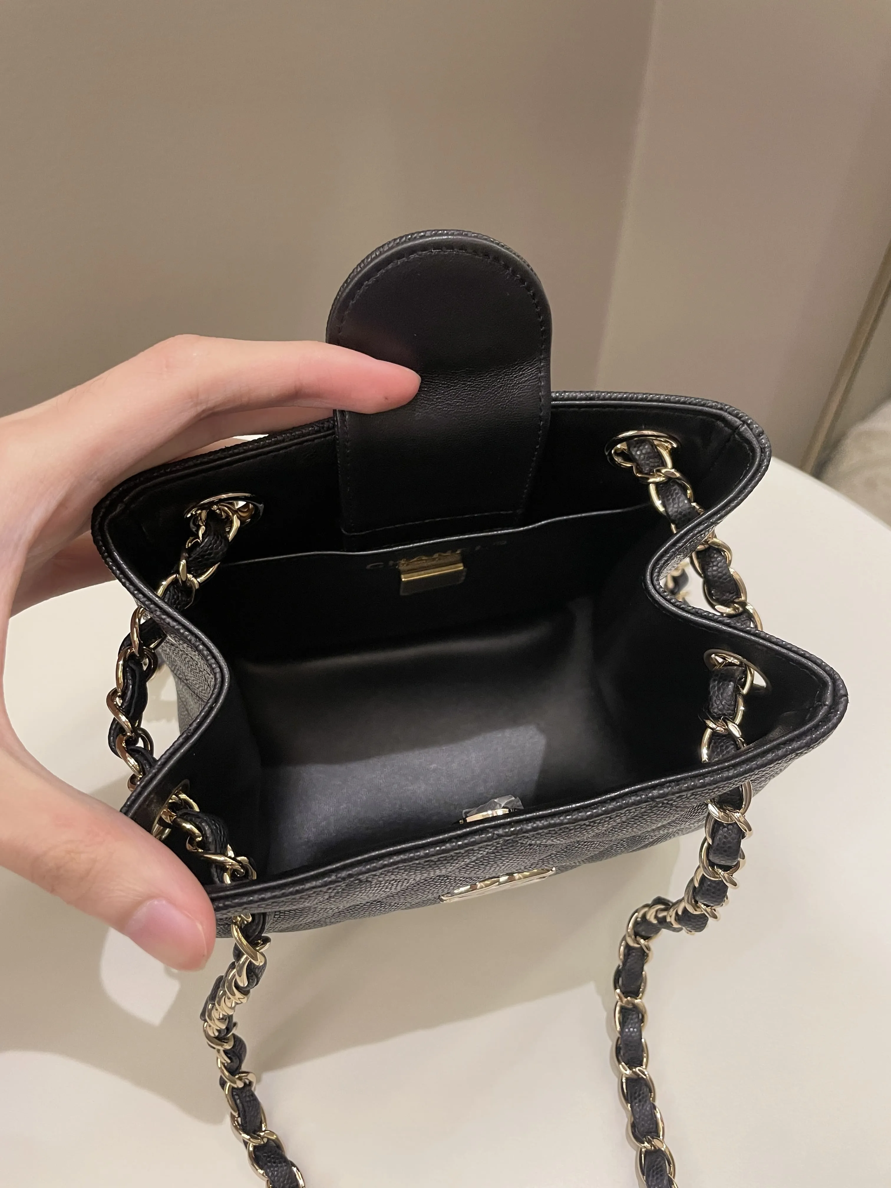 Chanel 22S Mini Bucket Bag Black Caviar