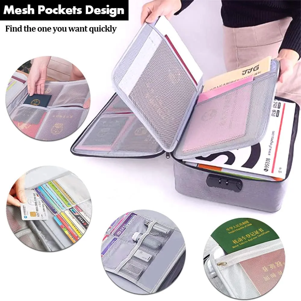 Document Organizer Bag with Code Lock,Watertight 3-Layer File Storage Case,Portable Home Office Travel Important Document Safe for Tablet,Passport,Legal Files,Valuables(Grey)