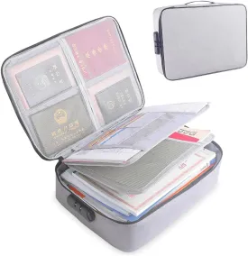 Document Organizer Bag with Code Lock,Watertight 3-Layer File Storage Case,Portable Home Office Travel Important Document Safe for Tablet,Passport,Legal Files,Valuables(Grey)