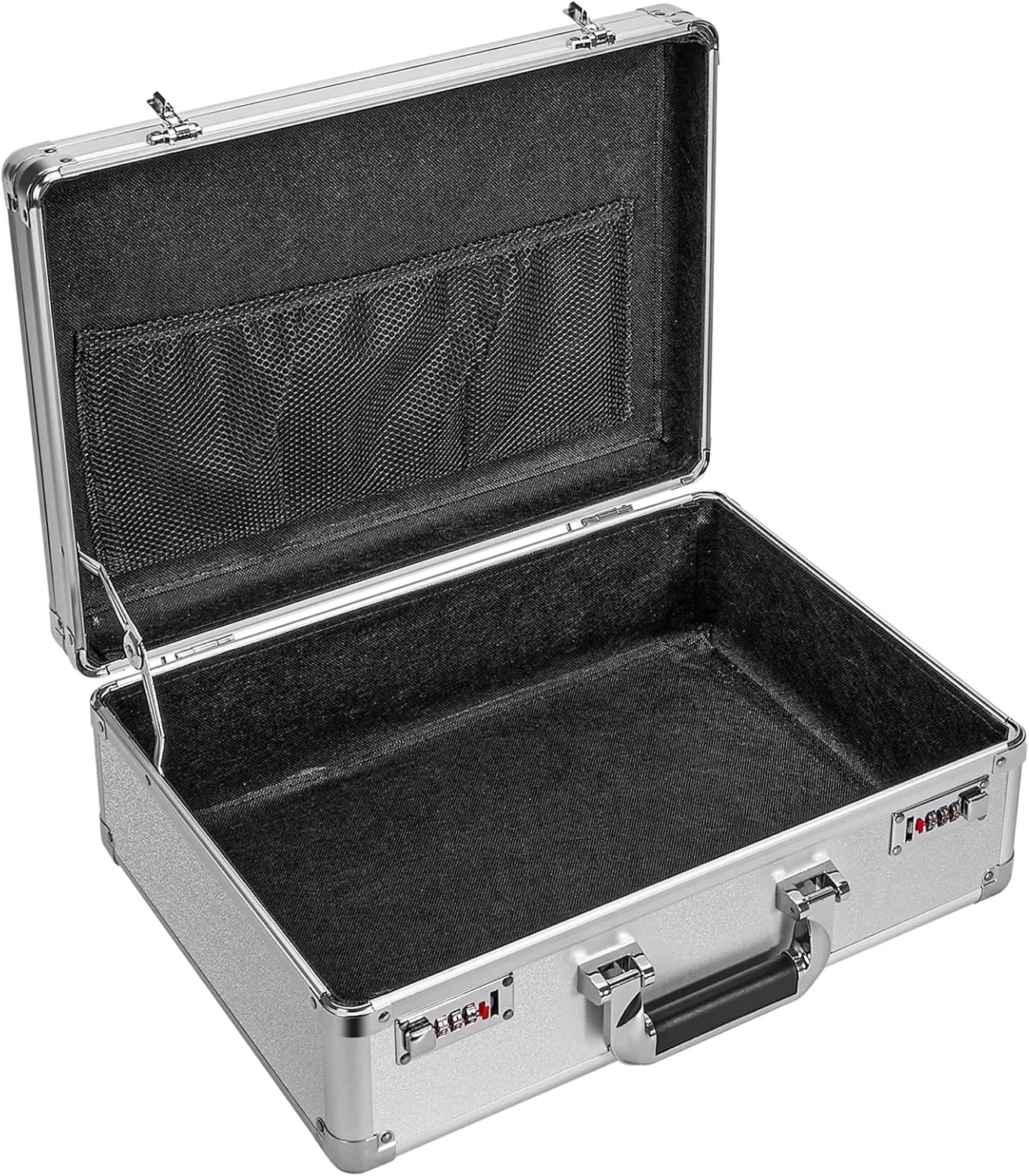 File Organizer Storage Box - 16.9 x 12.2 x 6.1 Inch Large, Portable Locking Storage Totes with Dual Combination Locks, Lock Boxes for Personal Items, Cash, Briefcase - Silver