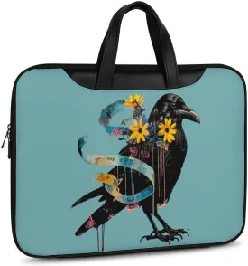 Floral Black Raven Blue Ribbon Laptop Sleeve Bag Protective Case Handbag With Shoulder Strap for Computer 10-17 Inch