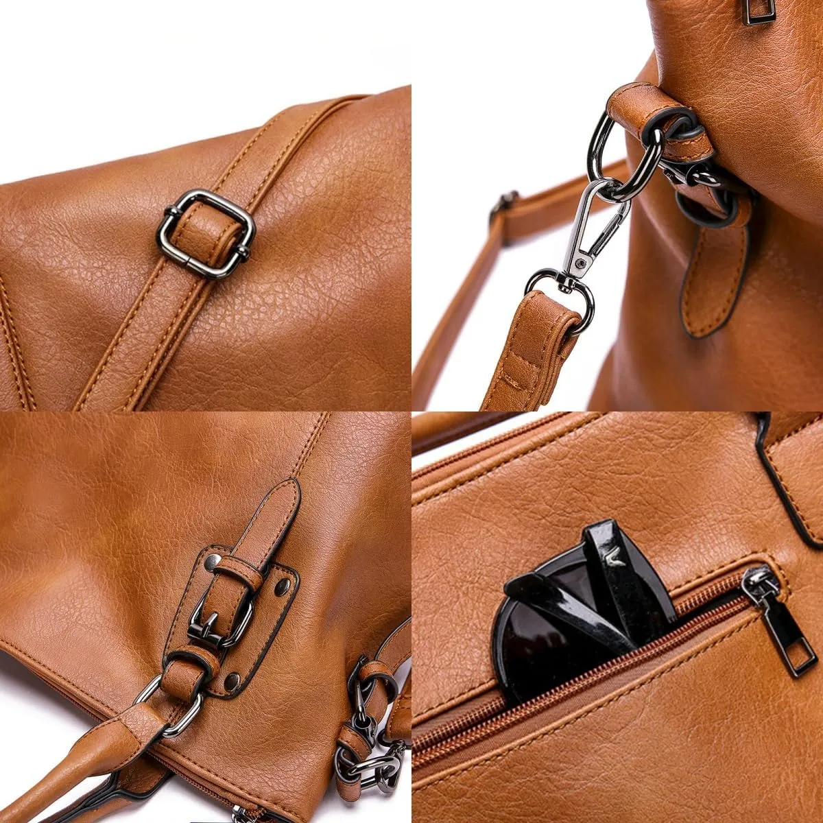 FUNSEED Handbag for Women, Large Capacity Vintage PU Leather Tote Shoulder Bag with Zipper