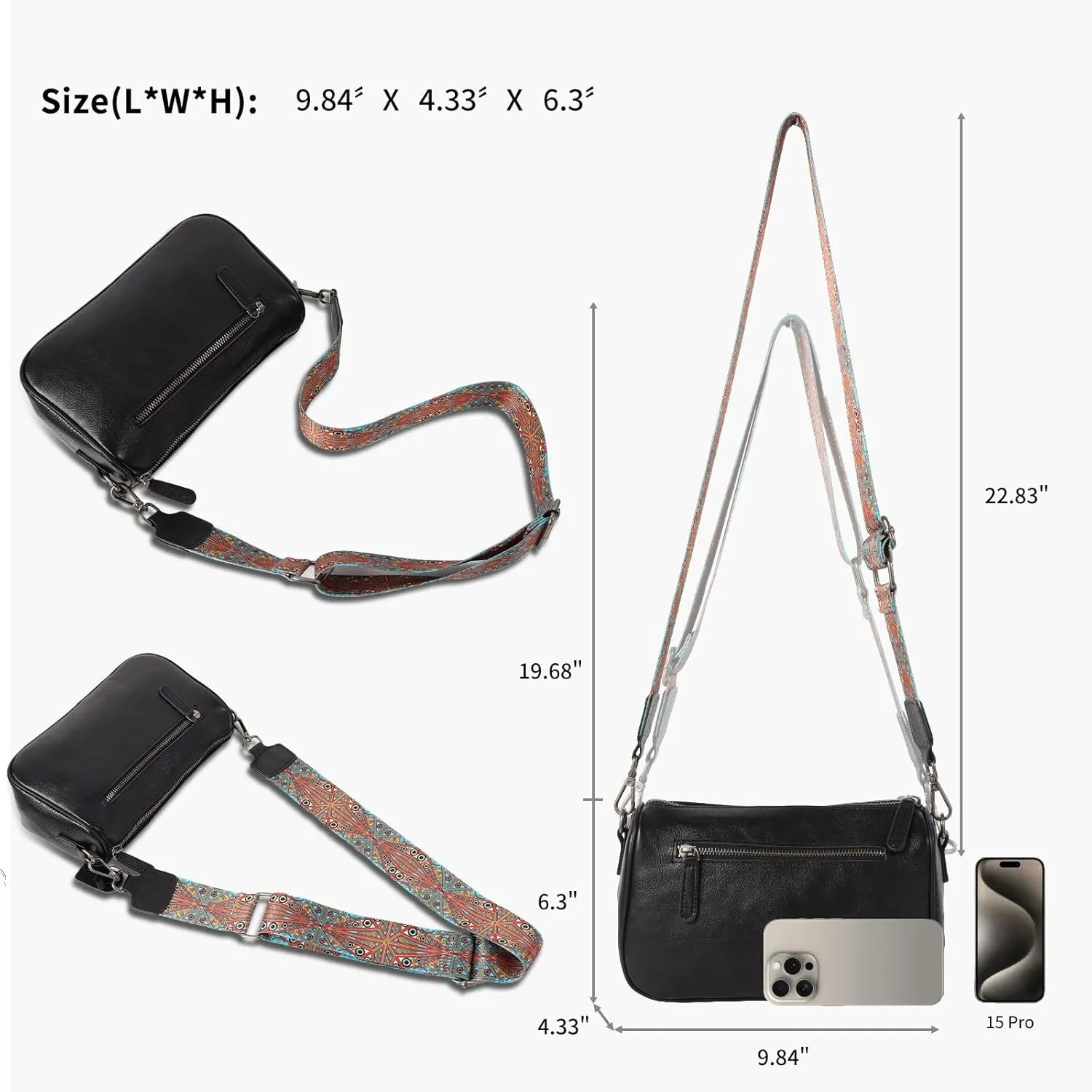 Genuine Leather crossbody bag for Women-Leather purse Shoulder Handbag with Bohemian wide strap