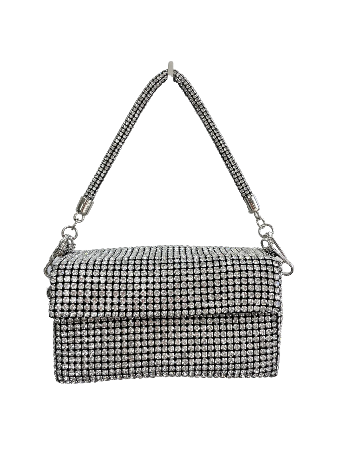 Giarite Metallic Rio - Silver Crystal Embellished Bag With Top Handle And Shoulder Strap