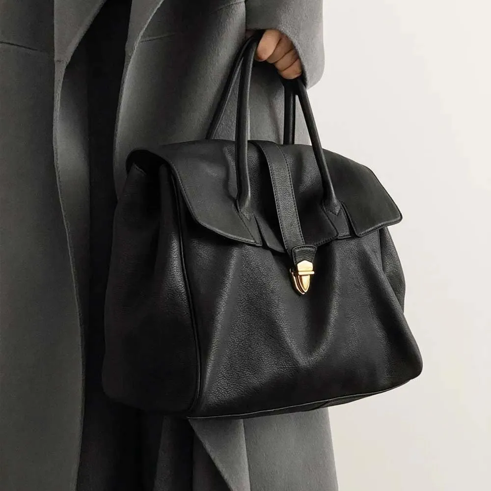 Handheld briefcase women's vintage leather large capacity commuting tanned cowhide women's bag