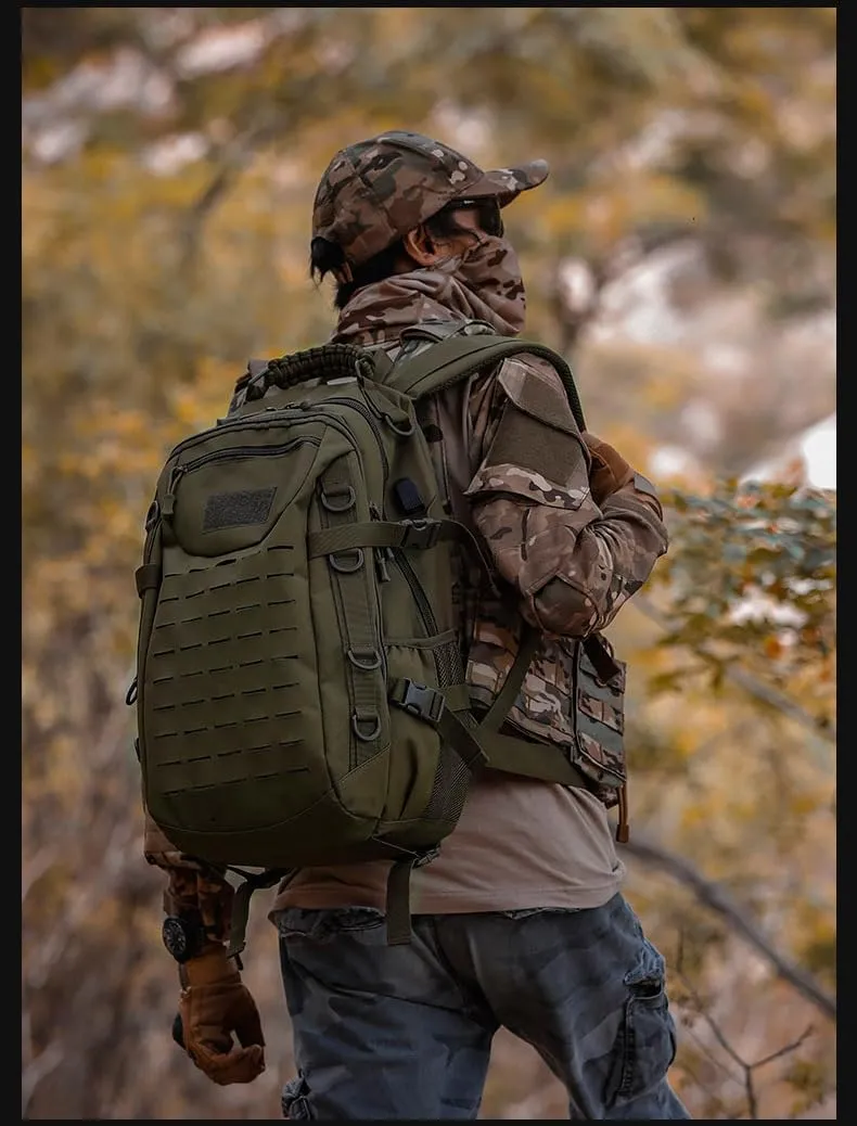 Heavy duty zipper military backpack Outdoor Tactical BackpackNylon canvas Knapsackhiking camping travel Backpack 3-day backpackwater resistant (army green)