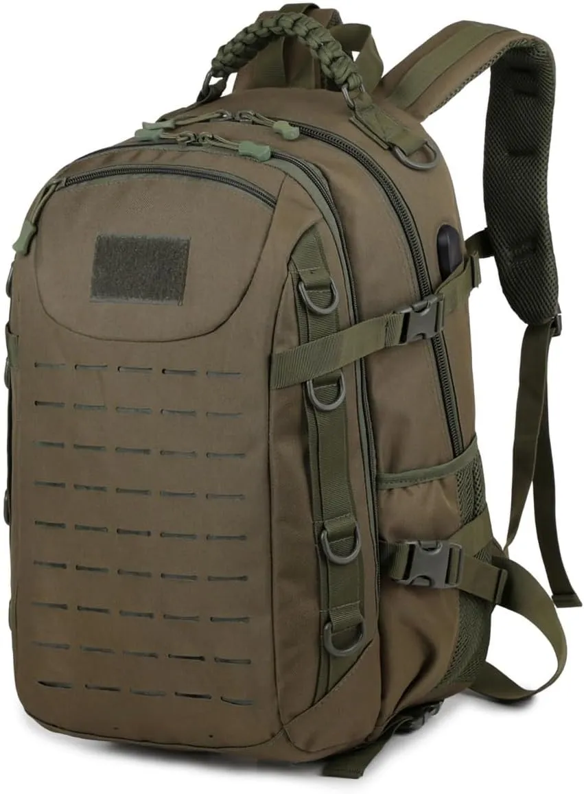 Heavy duty zipper military backpack Outdoor Tactical BackpackNylon canvas Knapsackhiking camping travel Backpack 3-day backpackwater resistant (army green)
