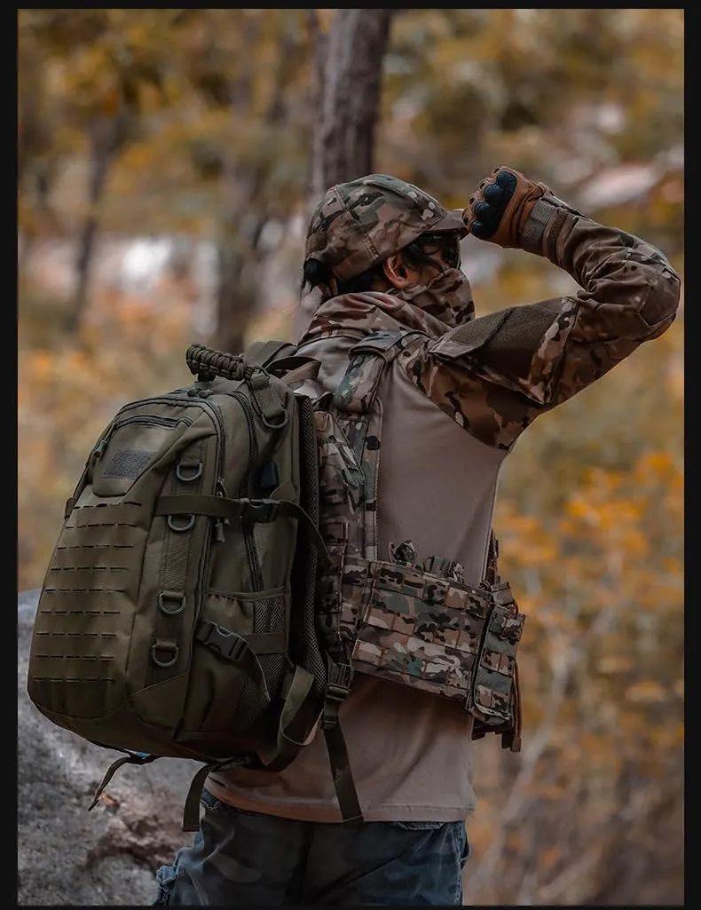 Heavy duty zipper military backpack Outdoor Tactical BackpackNylon canvas Knapsackhiking camping travel Backpack 3-day backpackwater resistant (army green)