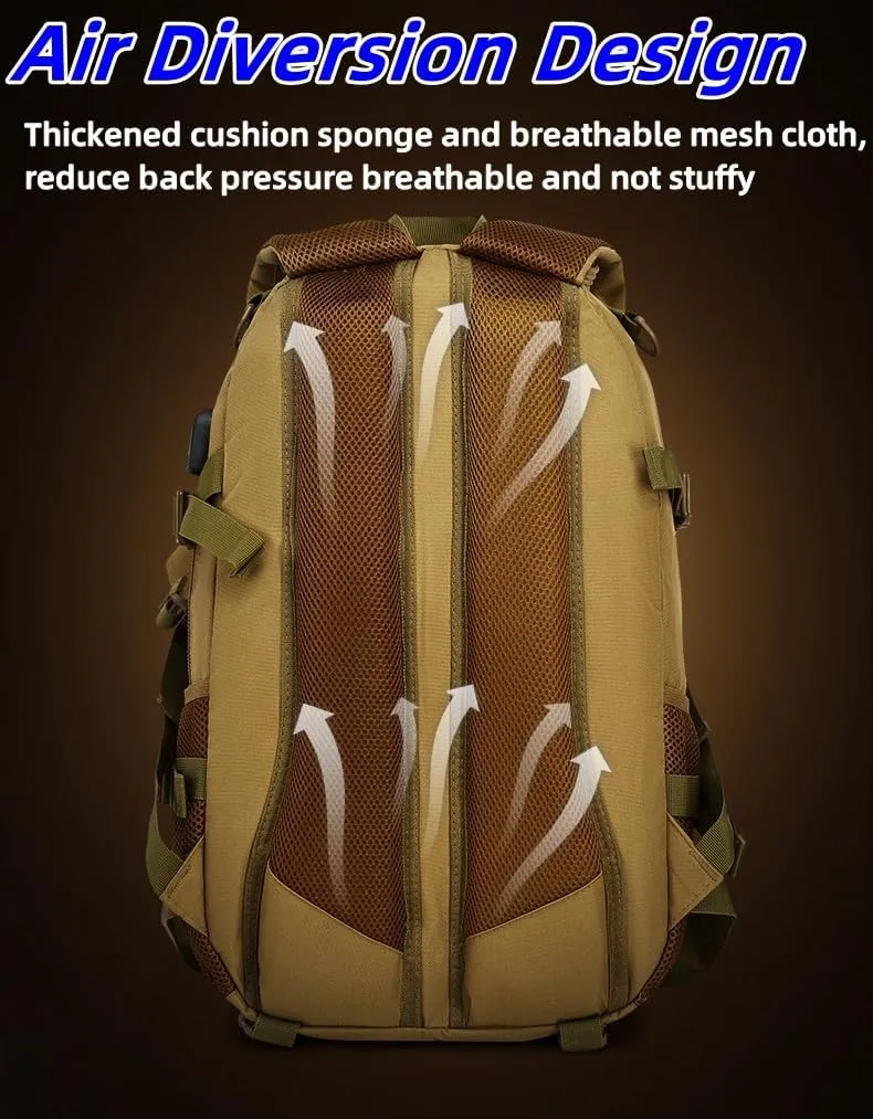 Heavy duty zipper military backpack Outdoor Tactical BackpackNylon canvas Knapsackhiking camping travel Backpack 3-day backpackwater resistant (army green)