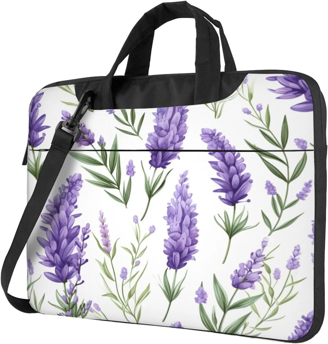 Laptop Case Bag Lavender Flower Purple Floral Leaves Briefcase Messenger Notebook Carrying Bag Case Sleeve For Women Men