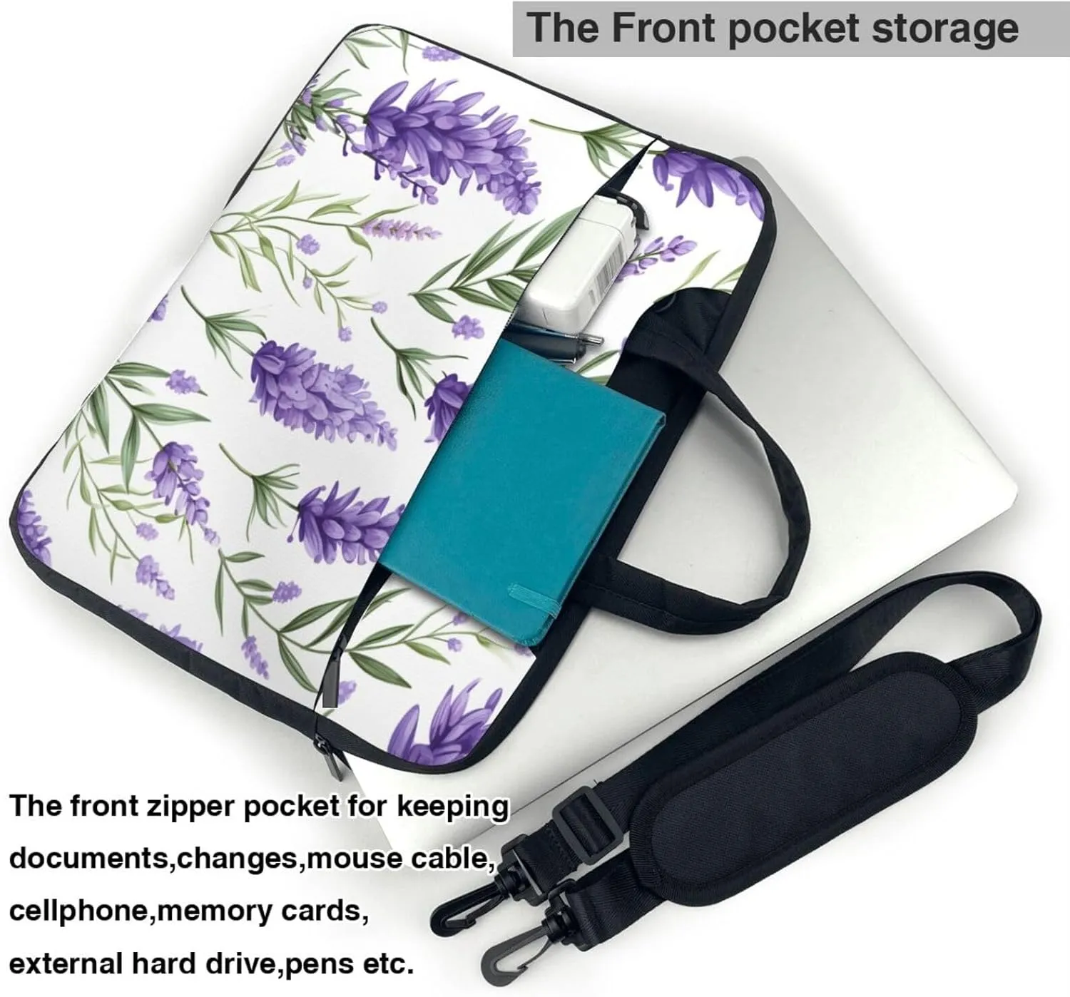 Laptop Case Bag Lavender Flower Purple Floral Leaves Briefcase Messenger Notebook Carrying Bag Case Sleeve For Women Men