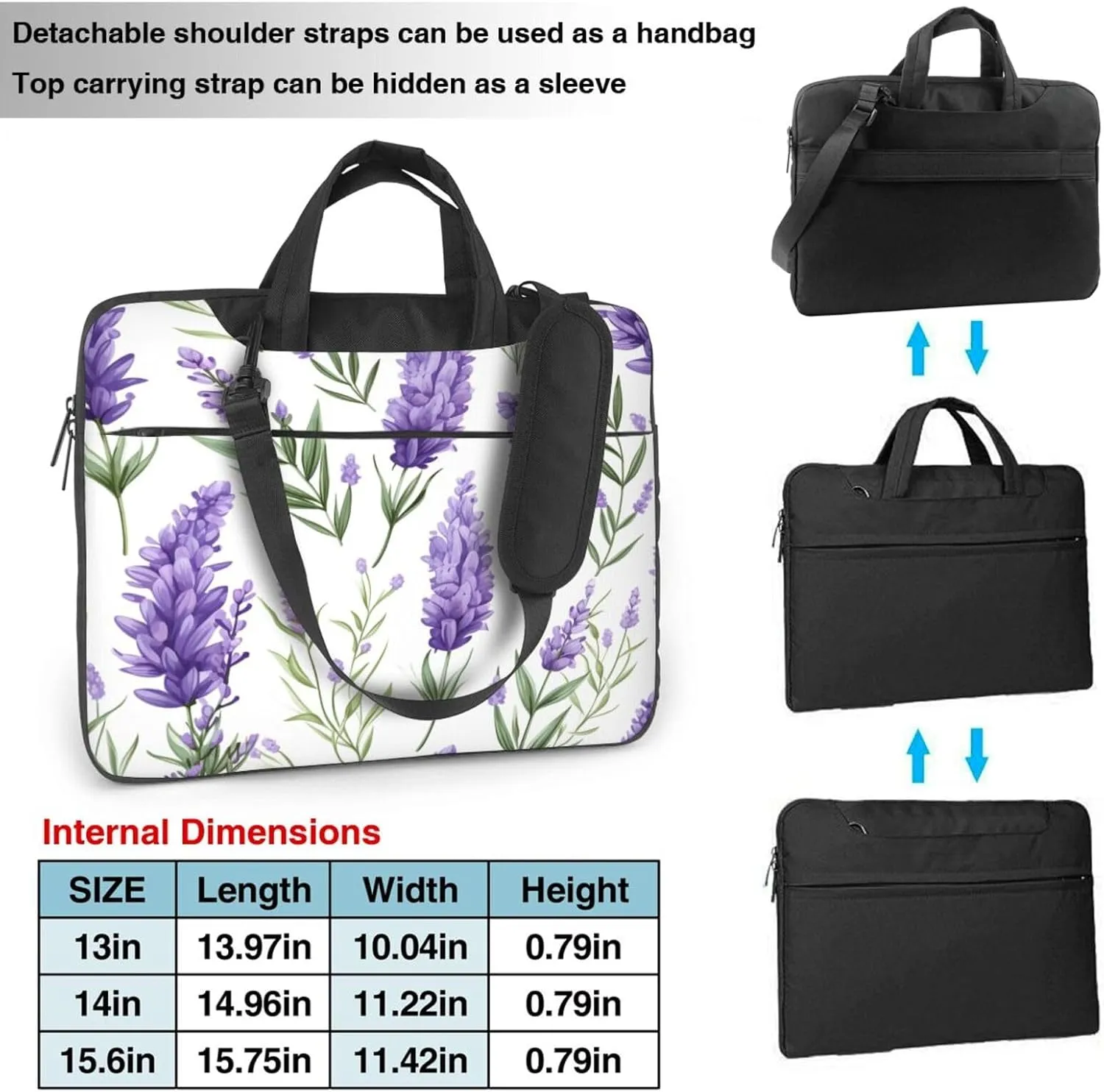 Laptop Case Bag Lavender Flower Purple Floral Leaves Briefcase Messenger Notebook Carrying Bag Case Sleeve For Women Men