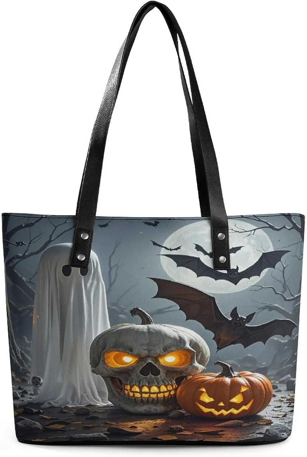 Leather Tote Bag Crossbody Bags for Women Fashion Top Handle Handbag Pumpkin Lantern Ghost Ladies Shoulder Bags Casual Beach Bag Gym Bages Ladies Purses for Shopping Work Travel