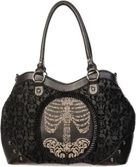 Lost Queen Black Flocked Cameo Skeleton Handbag - Black/One Size