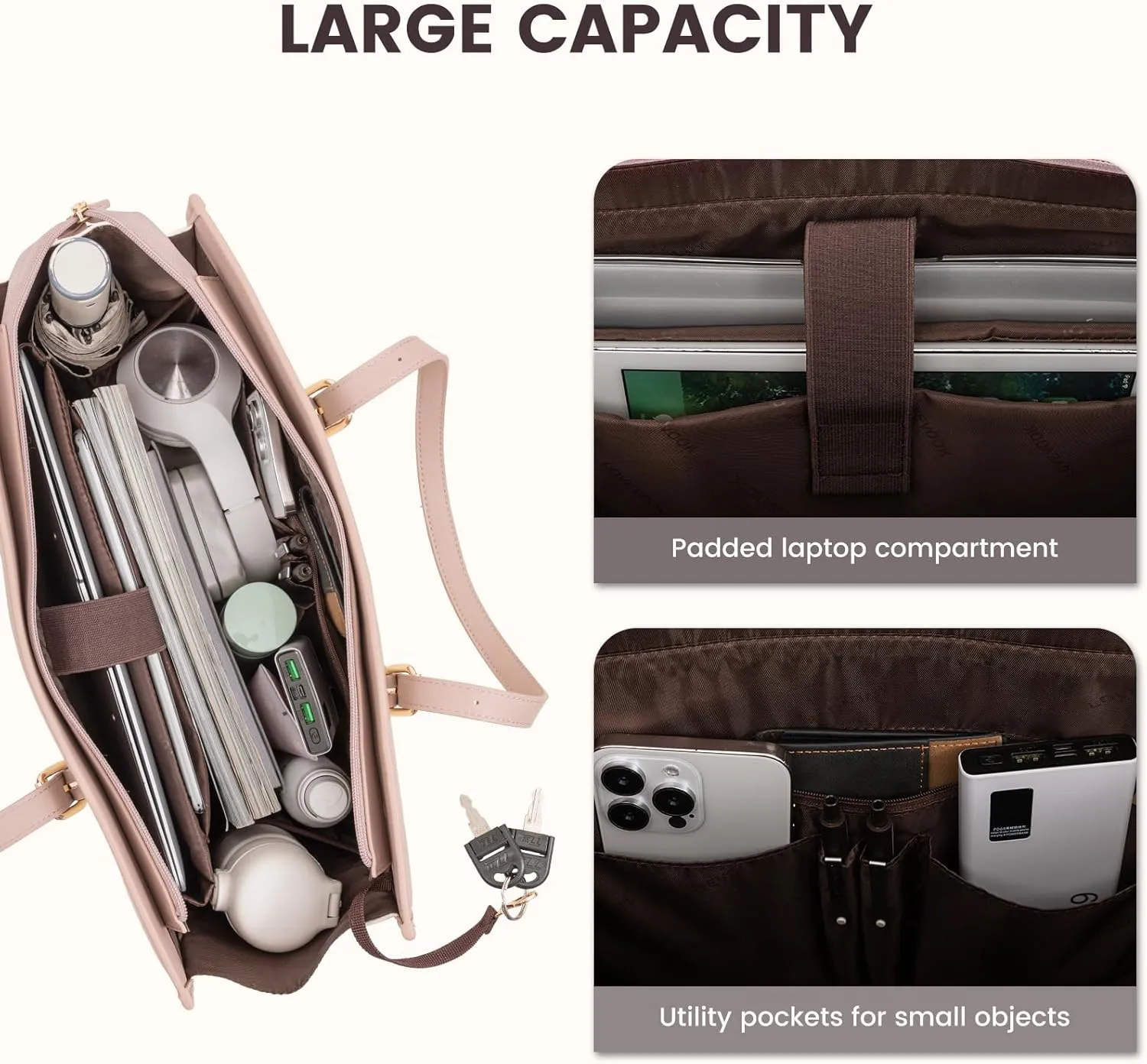 LOVEVOOK Laptop Tote for Women, 15.6 inch Canvas Laptop Bag with Clutch Purse, Computer Office Business Briefcase, Casual Handbag for Travel College Teacher School