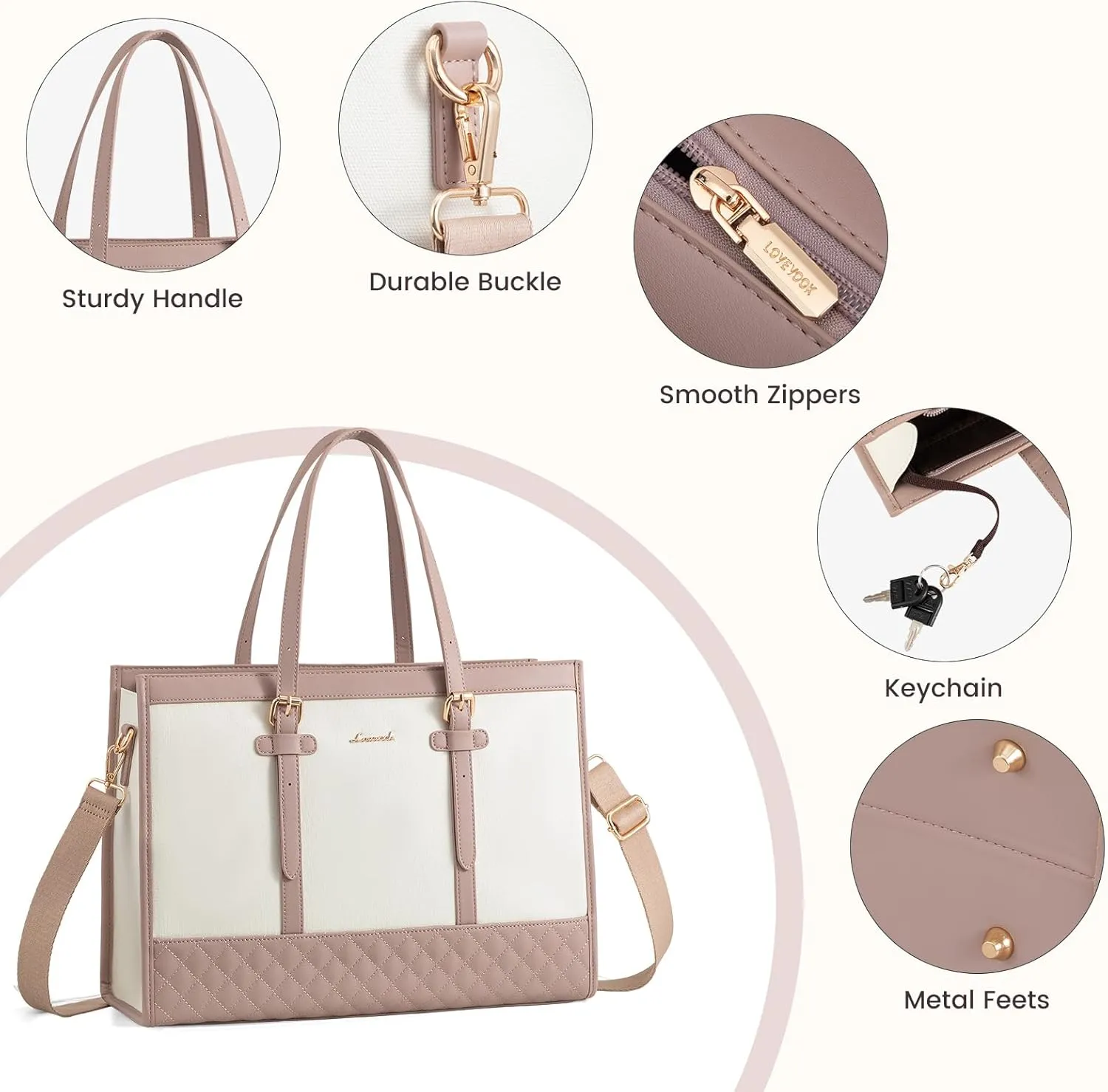 LOVEVOOK Laptop Tote for Women, 15.6 inch Canvas Laptop Bag with Clutch Purse, Computer Office Business Briefcase, Casual Handbag for Travel College Teacher School