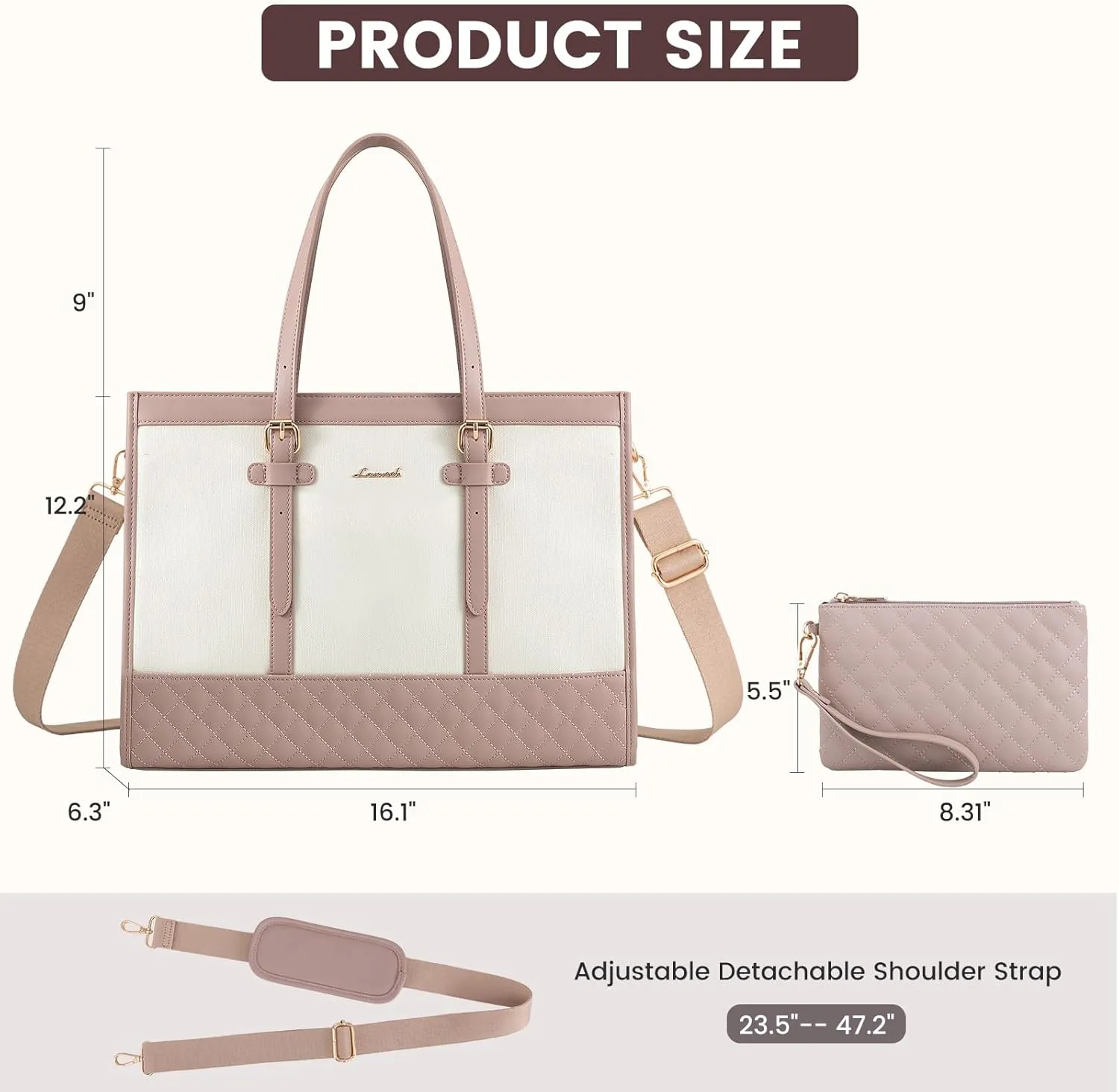 LOVEVOOK Laptop Tote for Women, 15.6 inch Canvas Laptop Bag with Clutch Purse, Computer Office Business Briefcase, Casual Handbag for Travel College Teacher School