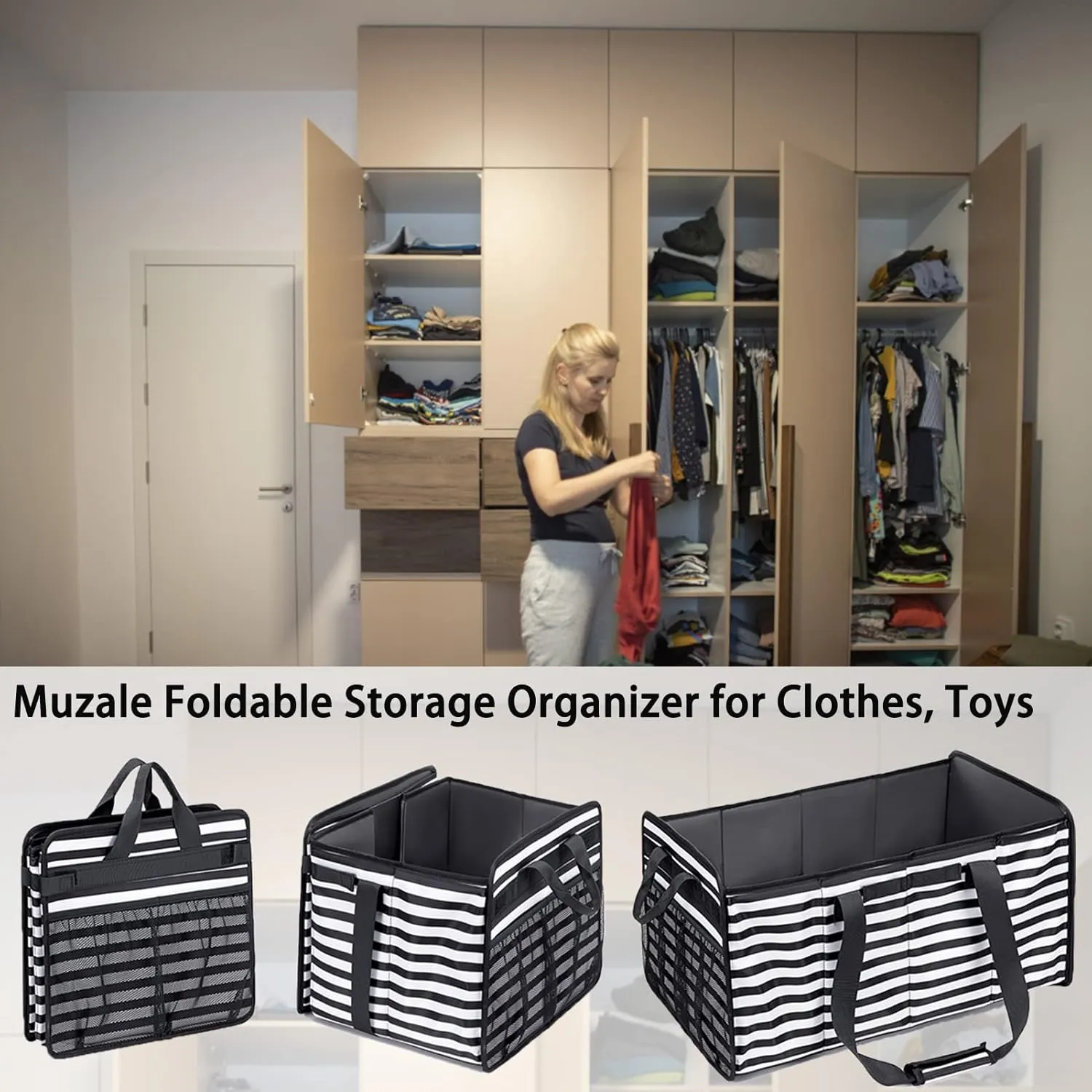 Muzale Extra Large Utility Tote Bag with Wire Frame Reusable Grocery Bags Foldable Heavy Duty Shopping Bags for Groceries Collapsible Totes with Handles for Carrying Heavy Loads Storage Car Trunk