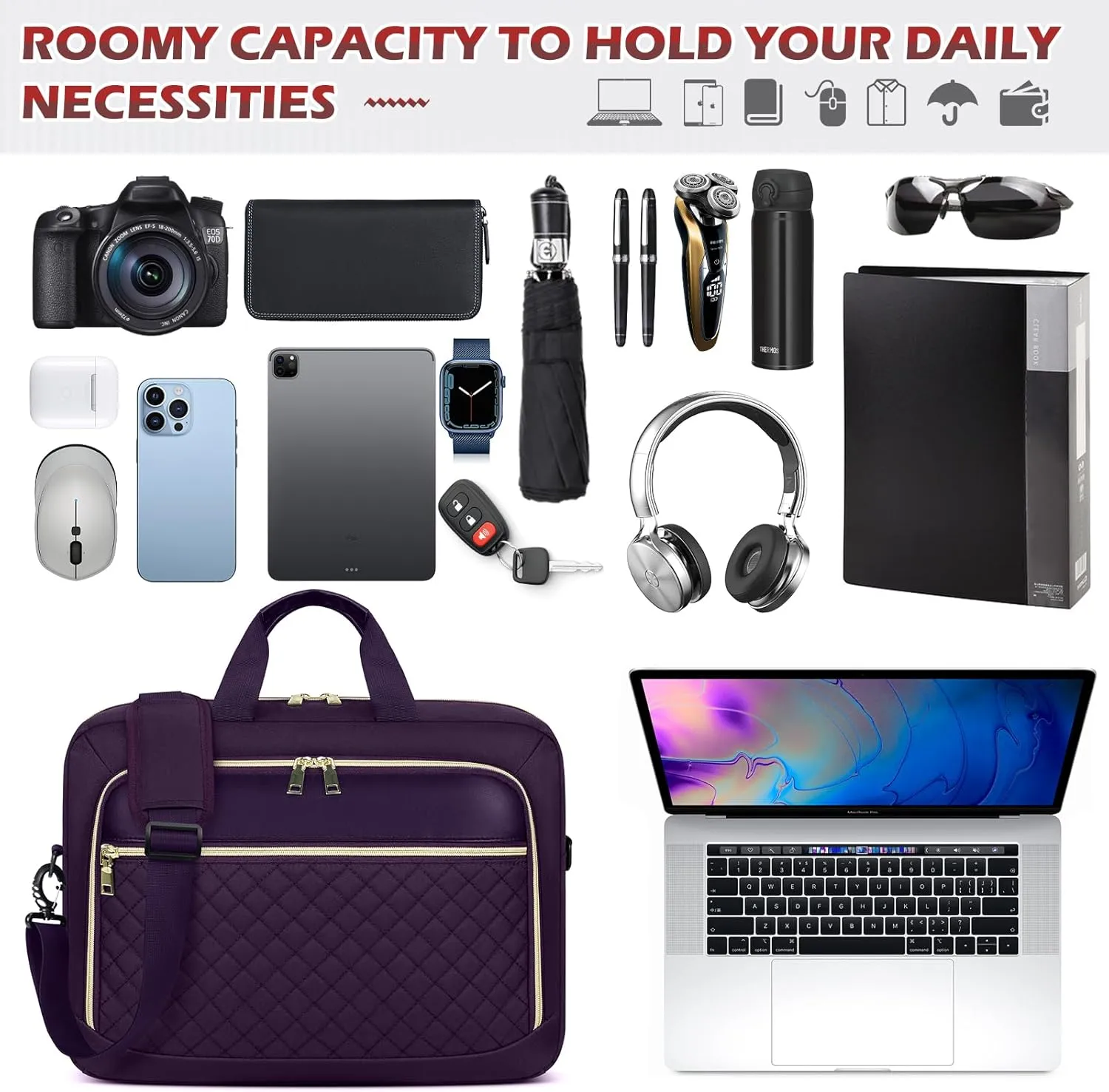 NEWHEY Laptop Bag 17.3 Inch Laptop Briefcase for Women Men Waterproof Shoulder Messenger Bag Large Computer Bag for Business Office Work College, Purple
