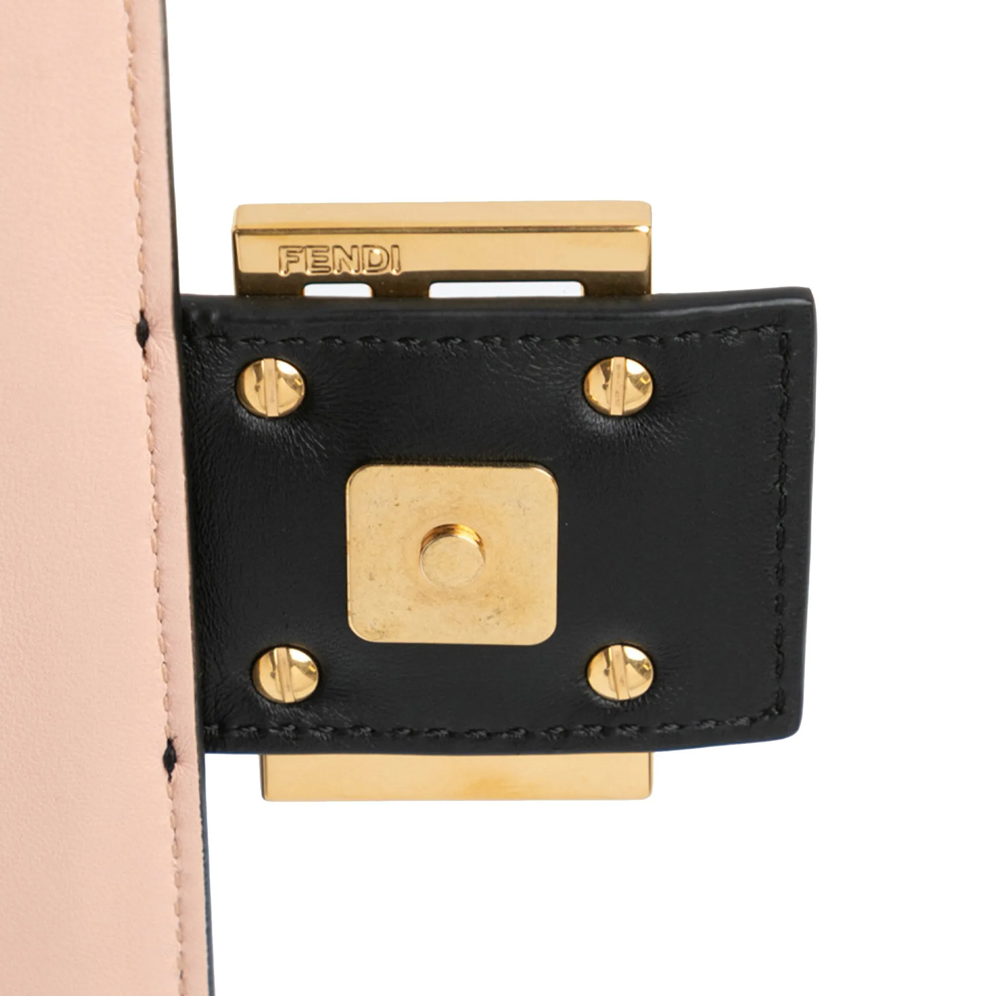 Pink Fendi Bicolor Leather Chain Midi Baguette Shoulder Bag